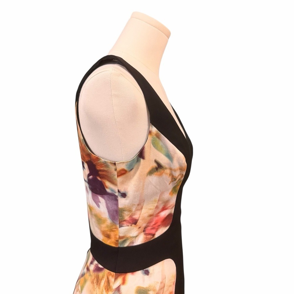 Black Halo Sheath Dress Sleeveless Color Block Floral Printed Fitted Size 2 - Picture 6 of 16